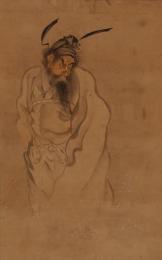鍾馗捉鬼圖　河鍋暁齋肉筆画
