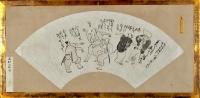 蕪村筆　盆踊自画賛扇面額