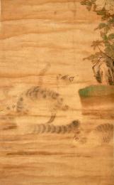 猫と牡丹画幅　古画