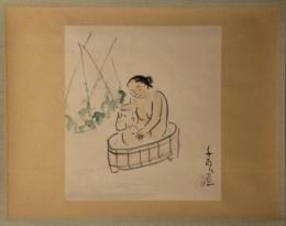 掛軸　小川千甕　行水の図