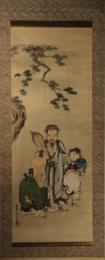 掛軸　狩野守嗣　諸葛孔明と寿老人松鶴図