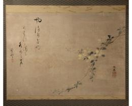 掛軸　鈴木蠣潭　酒井抱一賛　山吹図