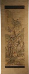 掛軸　晩秋山水図　春塘画