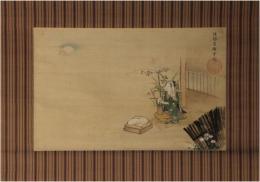 掛軸　月岡雪鼎　「きぬた之図」