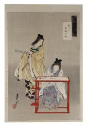 錦絵　月耕随筆　縫乃工呉織穴織