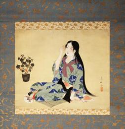 掛軸　ほおずきと美人