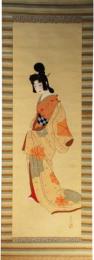 掛軸　美人乃図　紅坡画