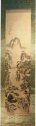 掛軸　天龍峡朝霧　穿石画