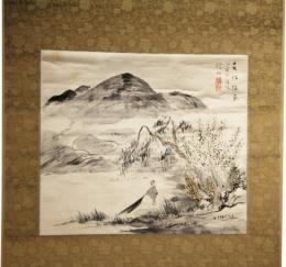 掛軸　矢野橋村　春江捕魚図