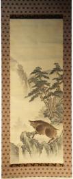掛軸　猪之図　蘆豊画