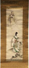 掛軸　狩野芳崖　東方朔西王母図　小点
