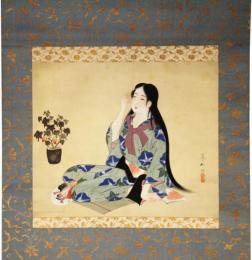 掛軸　ほおずきと美人
