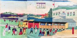 汐留鉄道蒸気車通行之圖