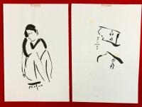 池田満寿夫銅版画　＋　：直筆色紙（女のいる情景）　直筆絵他