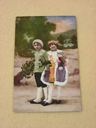 西洋アンティーク絵葉書 『少年と少女』