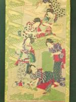 歌川芳虎　蚕祖神・養蚕繁栄の図　竪二枚続　彩色木版画