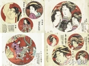 浮世絵師美人画画帖（仮題）　木版極彩色　丸窓絵に略伝を付す