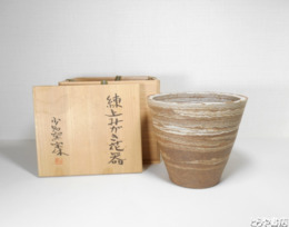 柴田宋休　練上みがき花器　共箱