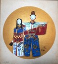 郡司硯田色紙　「お雛さま」　円窓