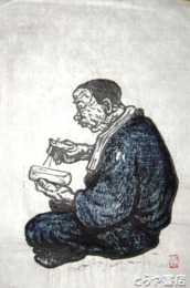 飯野農夫也木版画　「野良弁当」