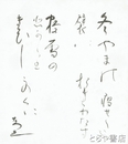 生方たつゑ色紙　「冬山」共袋　「冬山の痩せたる襞におきわたす根雪の光りきびしきこの国」