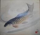 郡司硯田色紙　「游鯉之図」