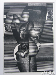 富張広司木版画「立化粧」