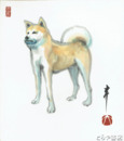 牧大介色紙　「秋田犬」共袋