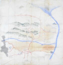 常陸太田より石名坂周辺絵図　彩色絵図