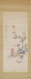 宇佐美大奇画幅　「花鶏」