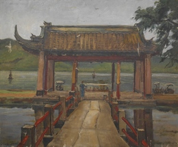 鈴木良三油彩画　「中国風景」（仮題）