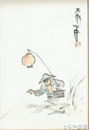 中村不折俳画　「虫取り」　俳味大鑑の１枚