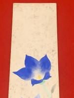 短冊【永田春水・彩色絵入（青花）毛筆肉筆 】絹本