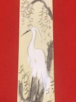 短冊【小川千甕・彩色絵入（鳥） 毛筆肉筆 】絹本
