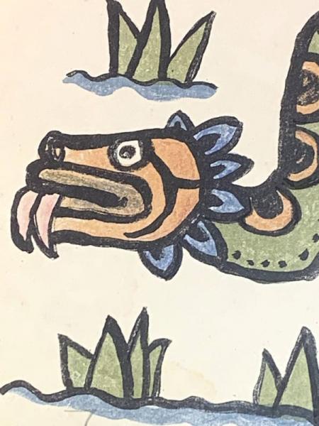 北川民次 彩色版画 色紙】鉛筆サイン、(北川民次) / ブックセンター 