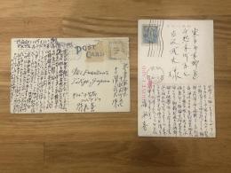 崔承喜 　ペン肉筆　ハガキ2通　古澤武夫　宛