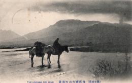 N26011624〇戦前絵葉書○熊本県 熊本百景 阿蘇噴火山の遠望 馬二頭　古写真○和本古書古文書
