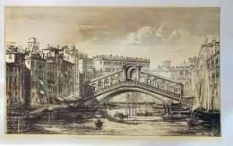 D26012513〇印刷 銅版画 ヴェネツィアにあるリアルト橋 昭和年代 ２００２年〇和本古書古文書