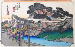 D26020007〇彩色木版画 ハガキサイズ 東海道五十三次 藤沢宿 保永堂版 広重 複刻昭和年代〇和本古書古文書