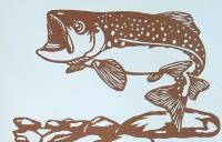 D26020014〇伊勢型紙 手彫り 魚 フィッシング 鮭 アート 伝統和紙工芸 貼り絵 切り絵 昭和レトロ インテリア〇和本古書古文書