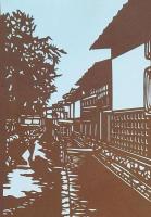 D26020018〇伊勢型紙 手彫り 江戸風情が残る武家屋敷 アート 伝統和紙工芸 貼り絵 切り絵 昭和レトロ インテリア〇和本古書古文書