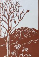 D26020021〇伊勢型紙 手彫り 山 秋の風物詩 八ヶ岳  アート 伝統和紙工芸 貼り絵 切り絵 昭和レトロ インテリア〇和本古書古文書