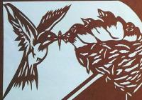 D26020027〇伊勢型紙 手彫り ツバメ ヒナ 巣 春の風物詩  アート 伝統和紙工芸 貼り絵 切り絵 昭和レトロ インテリア〇和本古書古文書