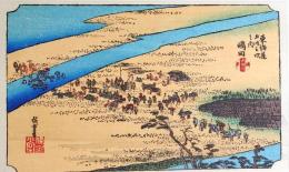 D26020024〇彩色木版画 ハガキサイズ 東海道五十三次 島田宿 保永堂版 広重 複刻昭和年代〇和本古書古文書