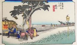 D26020028〇彩色木版画 ハガキサイズ 東海道五十三次 袋井宿 保永堂版 広重 複刻昭和年代〇和本古書古文書