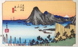 D26020031〇彩色木版画 ハガキサイズ 東海道五十三次 舞阪宿 保永堂版 広重 複刻昭和年代〇和本古書古文書