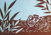 D26020028〇伊勢型紙 手彫り オシドリ 冬の風物詩 アート 伝統和紙工芸 貼り絵 切り絵 昭和レトロ インテリア〇和本古書古文書