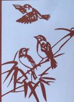 D26020029〇伊勢型紙 手彫り 竹に雀 調和の美  アート 伝統和紙工芸 貼り絵 切り絵 昭和レトロ インテリア〇和本古書古文書