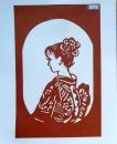 D26020034〇伊勢型紙 手彫り 和服に日本髪  アート 伝統和紙工芸 貼り絵 切り絵 昭和レトロ インテリア〇和本古書古文書