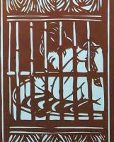 D26020035〇伊勢型紙 手彫り 沐浴中 江戸の夏の風物詩  アート 伝統和紙工芸 貼り絵 切り絵 昭和レトロ インテリア〇和本古書古文書